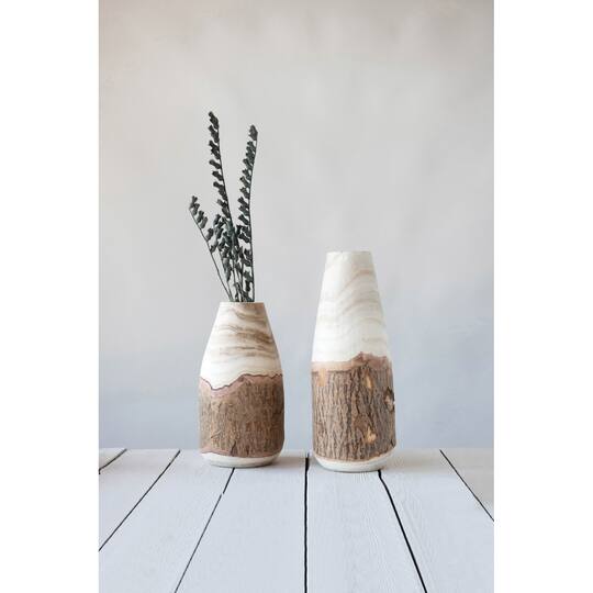 Hello Honey® 16" Carved Paulownia Wood Vase with Live Edge